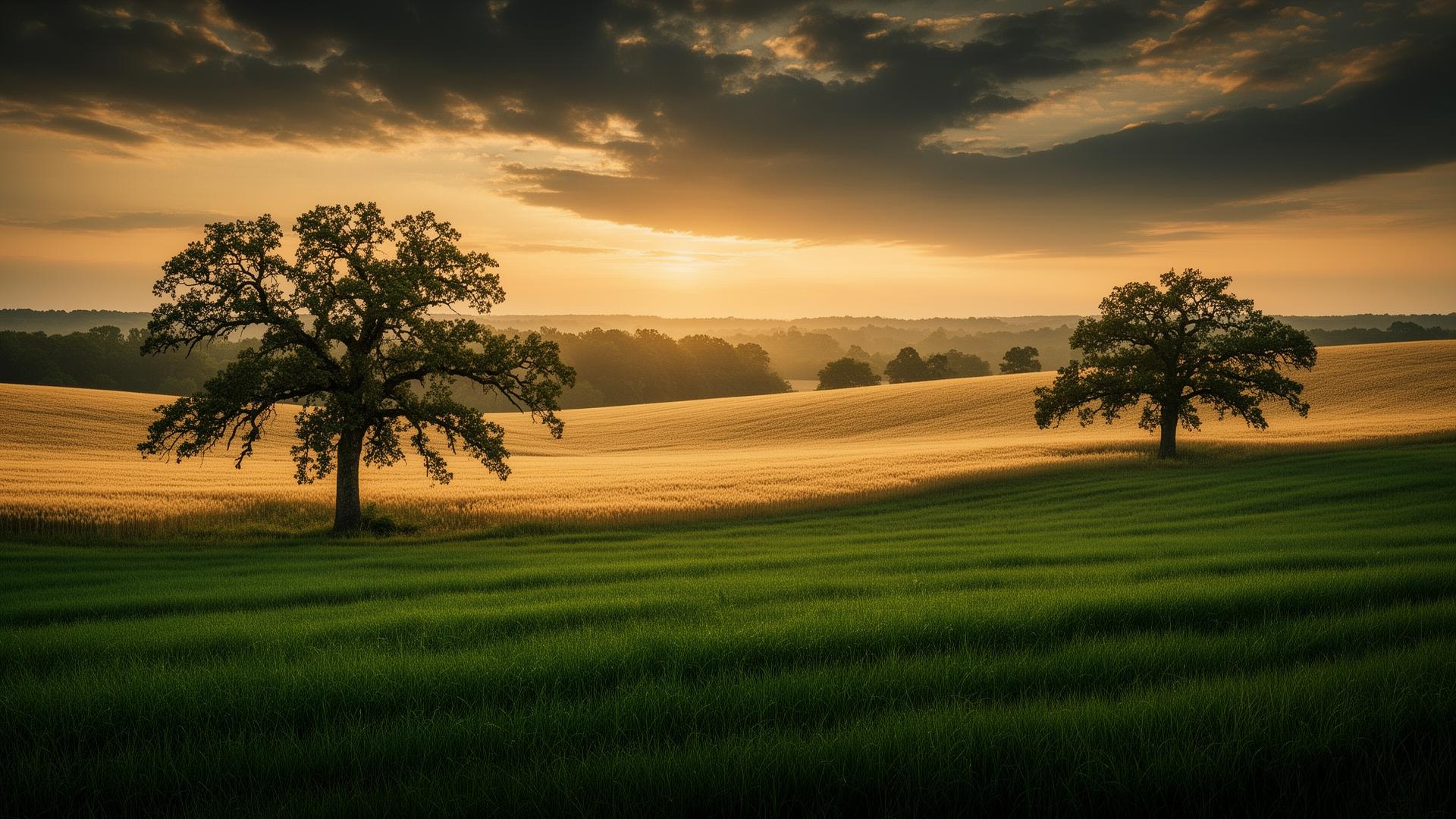 Arkansas farmland at golden hour